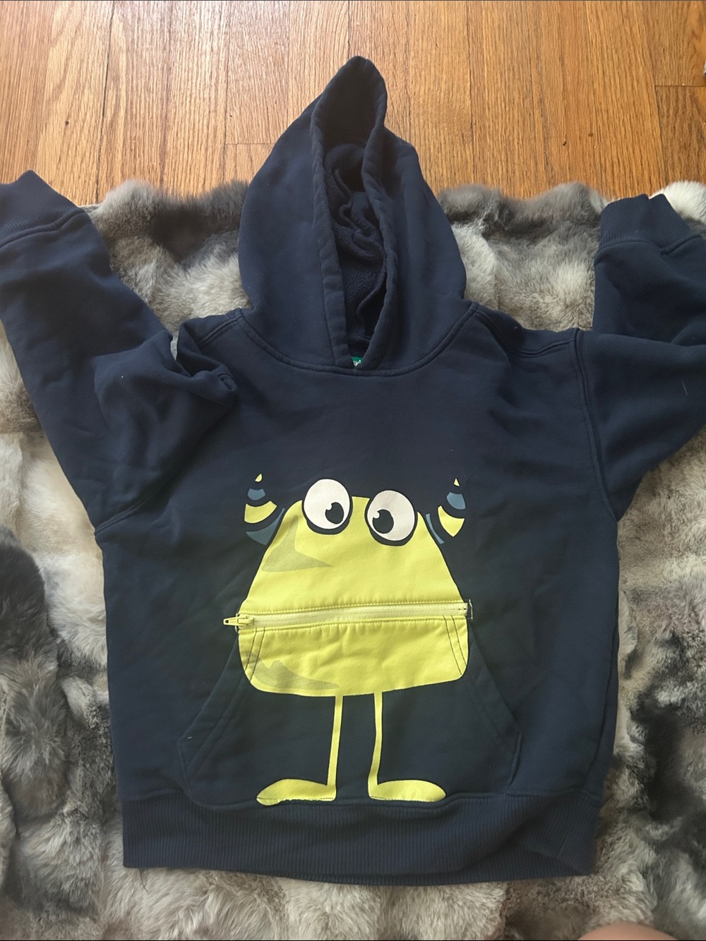 Kids Navy Hoodie with Yellow Monster Pocket Graphic -